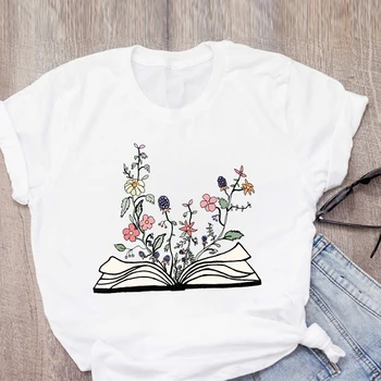 Moterų Grafinis Knygos Gėlių Tapybos Mados Spausdinti Vasaros T-Shirt Marškinėliai Topai Lady Drabužiai, Moteriški Drabužiai Tee Moterų Marškinėliai