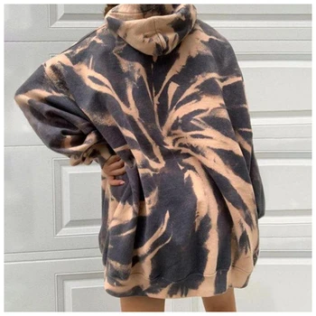 Moterų Hoodies 2020 M. Rudens Žiemos Streetwear Atsitiktinis Palaidų Kaklaraištis Dažų Hoodie Ilgomis Rankovėmis Pocket Plus Size Megztiniai Su Gobtuvu