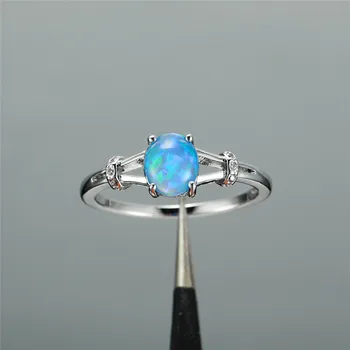 Moterų Klasikinis Blue White Opal Plonas Žiedas Madinga, Sidabro Spalvos Vestuvių Žiedai Moterims Skanėstas Nuotaka Ovalo Formos Akmens Vestuvinis Žiedas