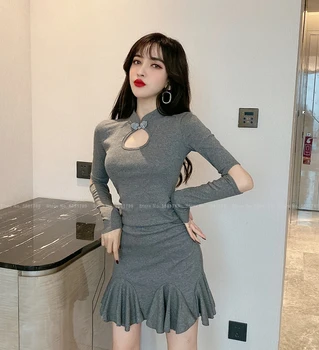 Moterų Korėjos Stiliaus Rankovių Elegantiškas Vestuvių Mini Suknelė Lady Padalinta Slim Qipao Seksualus Klubas Bodycon Šalies Vintage Retro Cheongsam
