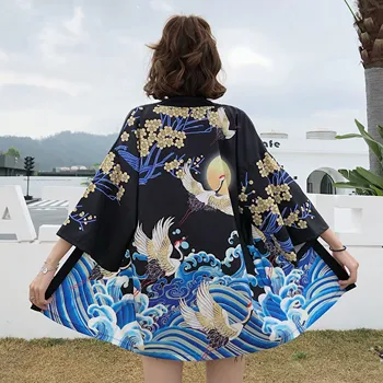 Moterų Krano Gatvės Ins Marškinėliai Mados Sun-Proof Drabužių Harajuku Japonų Kimono Megztinis Vyrams Yukata Azijos Samurajus Kostiumas