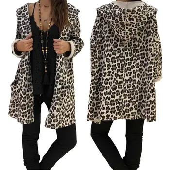 Moterų Leopard Striukės Žiemos Paltai Moterims, susagstomi megztiniai, Ponia, Šiltas Megztinis Dirbtiniais Kailių Paltai Hoodie Outwear manteau Femme Plius dydis