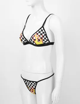 Moterų Liepsna Pledas Modelis, Seksualus apatinis Trikotažas Mini Bikini Komplektas Liemenėlė Micro 2020 Mujer Biquini Apatiniai, Liemenėlė Viršūnės su Dirželius G-string