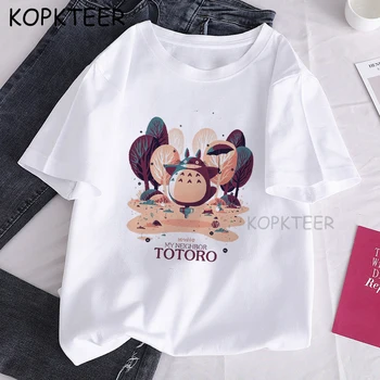 Moterų Mados T-Shirt Totoro Vasaros Baltos Harajuku Kawaii Tshirts Gražių Animacinių filmų Anime Atsitiktinis Marškinėliai Mielas Atsitiktinis Viršūnes Mergaitės