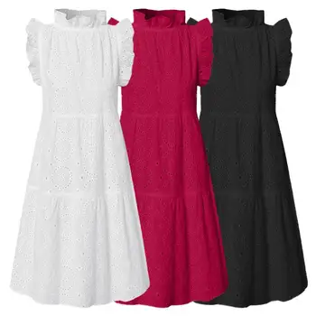Moterų Mini Suknelė 2021 VONDA Vasaros Medvilnės Susiėmę Kaklo Tuščiaviduriai Iš Atostogų Šalis Suknelės Bohemijos Šalies Vestidos S-5XL Skraiste