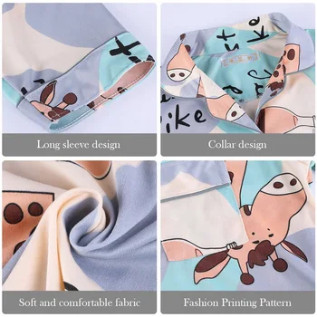 Moterų Namų Drabužių Animacinių filmų Spausdinti Pižama Viršūnes+Kelnės Minkštos Medvilnės Pijama Nustatyti Mujer ilgomis Rankovėmis Loungewear 2021 M. Pavasarį Sleepwear