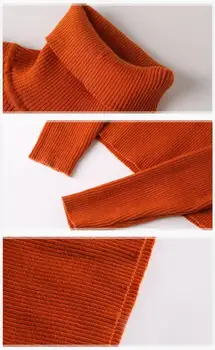 Moterų Nauja Rudens Ir Žiemos Megzti Megztinis Vientisų Spalvų ilgomis Rankovėmis Aukštos Kaklo Megztinis Dugno Megztinis
