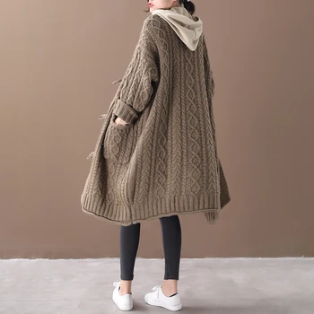 Moterų nauja rudens ir žiemos plius dydis korėjos stiliaus viršutiniai drabužiai literatūros ragų sagtis laisvi megztiniai džemperis cardigan
