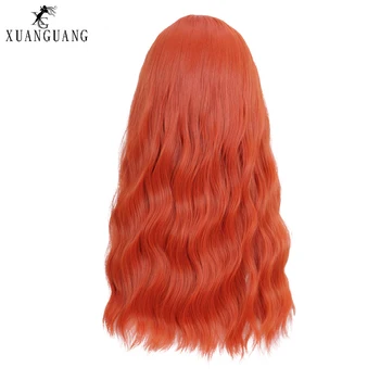 Moterų perukas su kirpčiukais, sintetinė oranžinė plaukų karščiui atsparaus ilgas garbanotas perukas pintas perukas