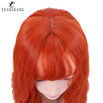 Moterų perukas su kirpčiukais, sintetinė oranžinė plaukų karščiui atsparaus ilgas garbanotas perukas pintas perukas