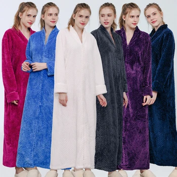 Moterų Plius Dydis Itin Ilgai Sustorėjimas Šiltas Chalatas Žiemos Flanelė Terminės Vonios Chalatas, Nėščioms Kambariniai Chalatai Suknelė sleepwear