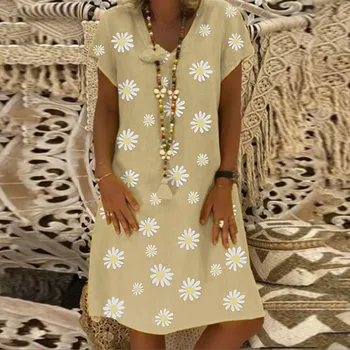Moterų Plius Dydis Suknelė Gėlių Spausdinti V-kaklo trumpomis Rankovėmis Prarasti Mini Dres Atsitiktinis Daisy Derliaus Šalis, Trumpos Suknelės, Skraistės 2020 m.