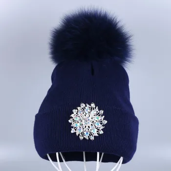 Moterų, prabangos žiemą kepurės dydį, gyvūnų kailio pompom kamuolys skrybėlės audinės lapės tikro kailio pp beanies naujas mados gėlių žieminės kepurės