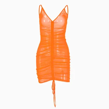 Moterų Sexy Giliai V Kaklo Raišteliu Tinklelio Suknelė Perspektyvos Žalia Oranžinė Balta Juoda Mados Mini Bodycon Suknelės Klubas Vestidos