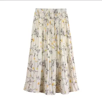 Moterų sijonai elastinga aukštos juosmens klostuotas sijonas elegantiškas gėlių spausdinti midi sijonas faldas mujer moda 2019 m. Vasarą Šifono Sijonas