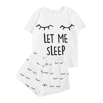 Moterų Spausdinti trumparankoviai imitacija medvilnės Sleepwear атласная пижама pižama moterims, apatinis Trikotažas mielas vasaros pižama set #3