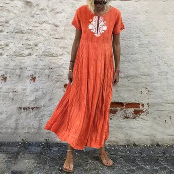 Moterų Suknelė 2019 M. Vasaros Mados Plius Dydis Moterų Vintage V Kaklo Sujungimas Gėlių Nėrinių Trumpas Rankovės Maxi Suknelė, paplūdimio suknelė 20