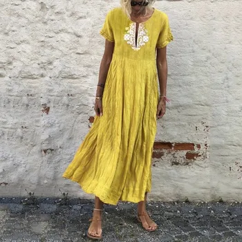 Moterų Suknelė 2019 M. Vasaros Mados Plius Dydis Moterų Vintage V Kaklo Sujungimas Gėlių Nėrinių Trumpas Rankovės Maxi Suknelė, paplūdimio suknelė 20