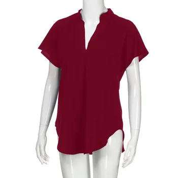Moterų trumpą šifono rankovėmis marškinėliai V-kaklo marškinėliai viršuje vasaros patogus mados vietoje vientisos spalvos laukinių trumparankoviai 02*