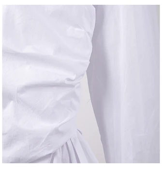 Moterų V-kaklo Apykaklė ilgomis Rankovėmis Suknelė Temperamentas Balta Derliaus Plisuotos Marškinėliai Suknelė Mados Paprasta Ponios Suknelės Pavasario