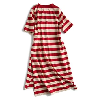 Moterų Vasaros Suknelė 2021 Viršūnes Mados Prarasti Trumpas rankovėmis Dryžuotas Vidutinio ilgio Virš kelio T-shirt Dress g337