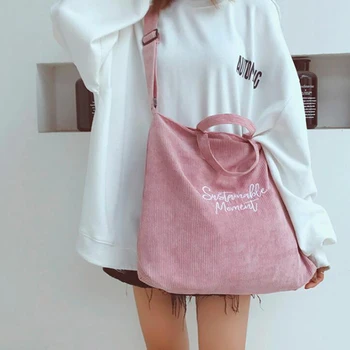 Moterų Velvetas Canvas Tote Ponios Atsitiktinis Pečių Maišą Pirkinių Shopper Vertus Moterų Messenger Korėjos Mados Rankinės Bag
