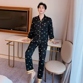 Moterų Šilko Pajama Komplektai Satino Pyjama Sleepwear ilgomis Rankovėmis Didelio Dydžio Fashion Pižama Mergina, naktiniai drabužiai Tiktų Namų 