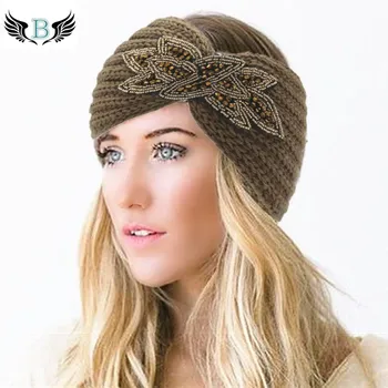 Moterų Žiemos Lankelis Zawalcowany kalnų krištolas Turbaną Headwrap Hairband Merginos Ausies Šiltesnių Megztinių Skarelės Plaukų Aksesuarai, galvos Apdangalai
