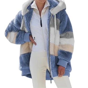 Moterų Žiemos Paltai Mados moterų striukė moteris Atsitiktinis šiltas Susiuvimo Pledas Ponios Drabužiai Gobtuvu Užtrauktuku moterų Kailio drabužiai#r1