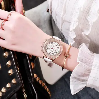 Moterų Žiūrėti Oda Rose Gold Dress Moterų Laikrodis Prabangių Deimantų Dizaino Moterų Laikrodžiai Paprasta Mados Ponios Žiūrėti Reloj Mujer