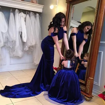 Motina Dukra Suknelė Backless Undinė Aksomo Vakarinę Suknelę Off Peties Apynasrio Royal Blue Ilgai Prom Dresses Chalatai Vestidos