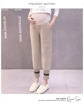 Motinystės Rudens Ir Žiemos Drabužių Kostiumas Korėjos Versija, Nėščios Moterys, Hoodies + Vilnonių Nėščios Pilvo Dizaino Kelnės