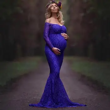 Motinystės suknelės, Moteriški Nėščia Seksualus Fotografija Rekvizitai Off Pečių Nėrinių Slaugos Ilga Suknelė motinystės suknelės fotosesiją