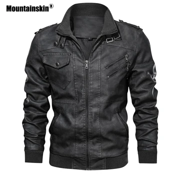 Mountainskin vyriškos Odinės Striukės Rudenį Vyrų Paltai Atsitiktinis Motociklo PU Jacket Mens Biker Jackets Vyrų Markės ES Dydis SA723