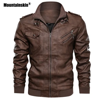 Mountainskin vyriškos Odinės Striukės Rudenį Vyrų Paltai Atsitiktinis Motociklo PU Jacket Mens Biker Jackets Vyrų Markės ES Dydis SA723