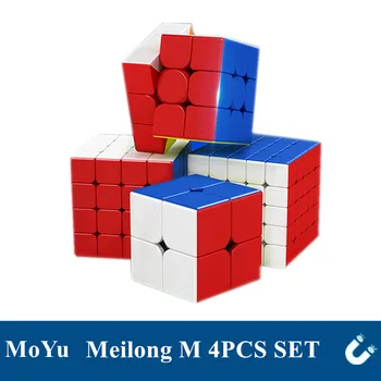 MoYu Meilong M Magnetinių Magic Cube 2x2 3x3 4x4 5x5 4PCS Nustatyti Magneitc Greitis Kubo Švietimo Dėlionės, žaislai vaikams