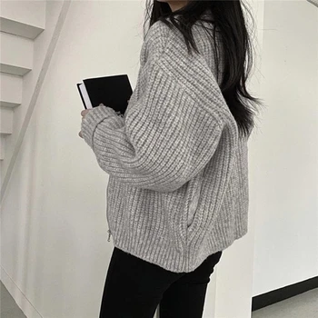 Mozuleva Naujų 2020 m. Rudens Žiemos moteriški Megztiniai Užtrauktukas susagstomi megztiniai Negabaritinių korėjos Elegantiškas Laukinių Lady Knitwears Viršūnės