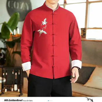 MrGoldenBowl Kinijos Krano Siuvinėjimo Vyrams Marškinėliai Rudenį Naujas Žmogus Atsitiktinis ilgomis Rankovėmis Palaidinė Plius Dydžio vyriški Viršūnes 2020 metų Vyras Marškinėliai