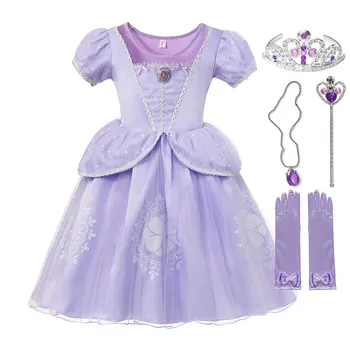 MUABABY Merginos Princesė Sofija Kostiumas Vaikams Blizgučiais Gėlių Spausdinti Sophia Fancy Dress Up Šalis Suknelė Vaikams Gimtadienio Suknelės