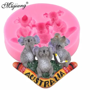 Mujiang 3D Australijos Padengti Silikono Formos Kūdikio Gimtadienio Minkštas Tortas Dekoravimo Priemonės, Koala Šokolado Saldainiai Molio Gumpaste Liejimo formos