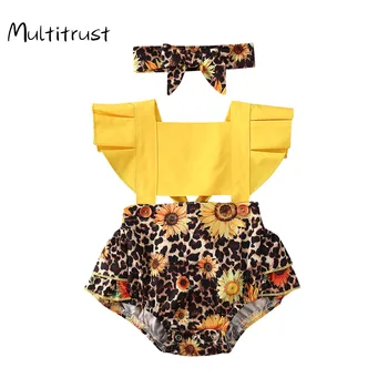 Multitrust 2020 Sesuo derinti Drabužius Kūdikiui Mergaičių Vasaros Suknelė / Jumpsuits Leopard Saulėgrąžų, Komplektai, vaikiški Drabužiai Rinkiniai, 1-5Y
