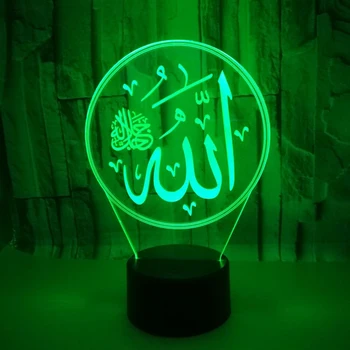 Musulmonų Dievas 3D Naktį Šviesos Islamas Muhammad 7 Spalvų Kaita, Vaizdo Akrilo Namų Deceration Stalas Pritaikyti Žibintai