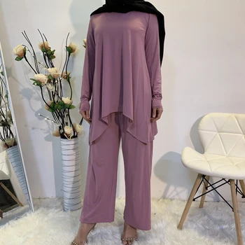 Musulmonų Moterys Seniai Maxi Palaidinė Kelnės Abaja 2 Piece Suknelė Nustatyti Islamo Kaftan turkijos Jilbab Dubajus Skraiste, Artimųjų Rytų EID