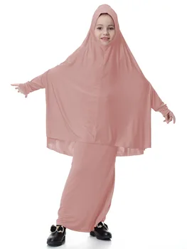 Musulmonų Vaikai Mergaičių Hijab Kepurės+Sijonas 2vnt Nustatyti abaja Maxi Suknelė Islamo Drabužius Musulmonų Maldos Drabužiu Arabija Pilnas draudimas KN-061