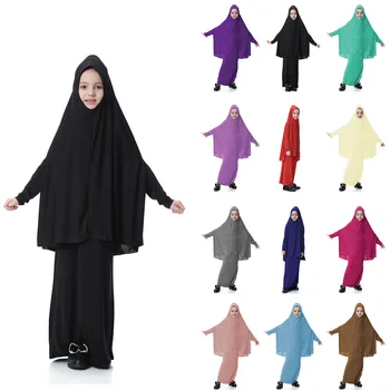 Musulmonų Vaikai Mergaičių Hijab Kepurės+Sijonas 2vnt Nustatyti abaja Maxi Suknelė Islamo Drabužius Musulmonų Maldos Drabužiu Arabija Pilnas draudimas KN-061