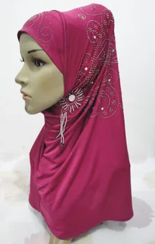 Musulmonų vientisas Momentinių HIJAB Blizgučiai Deimantų Gėlių Moterų Paprasto Spalva Ledo Šilko Undercap Ruožas Ilgą Maldą Hijabs Turbaną