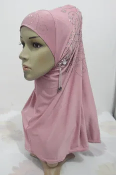 Musulmonų vientisas Momentinių HIJAB Blizgučiai Deimantų Gėlių Moterų Paprasto Spalva Ledo Šilko Undercap Ruožas Ilgą Maldą Hijabs Turbaną