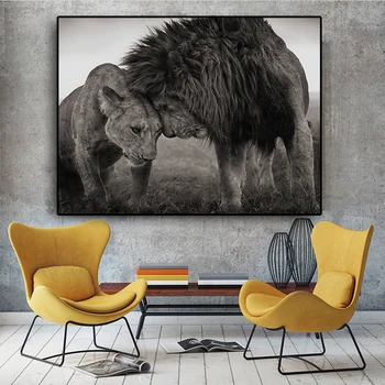 MUTU Gyvūnų Afrikos Liūtų Galvos, Galva Juoda ir Balta Drobė Meno Tapybos Plakatai ir Spausdina Sienos Meno Nuotrauka už Kambarį