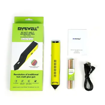 Myriwell 3D Rašiklis, Hot Melt Glue Gun Pen USB Įkrovimo 3D Spausdinimo Pen 6color Klijų lazdelės Fix Kūrybinis Žaislas Dovana Vaikams Dizainas