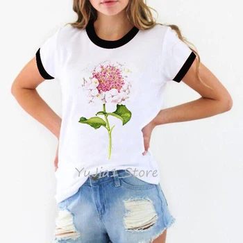 Mėlyna Hydrangea gėlių spausdinti marškinėliai moterims kawaii marškinėlius tumblr drabužius vasarą viršuje moterų marškinėliai moteriški drabužiai plius dydis tees